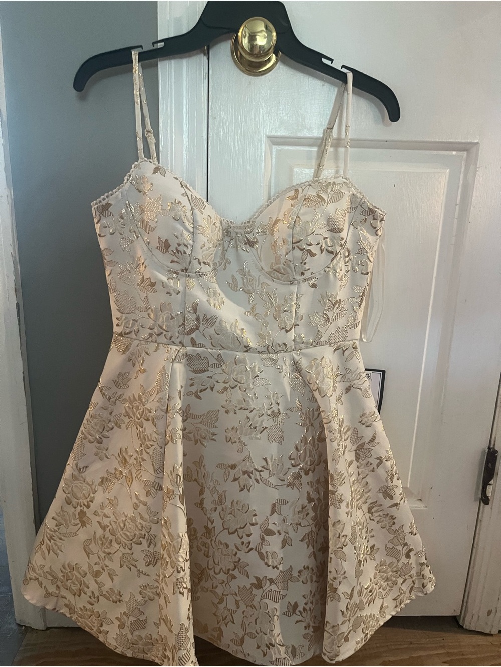 Girls Cream and Gold Floral Homecoming/Winter Formal Dress
